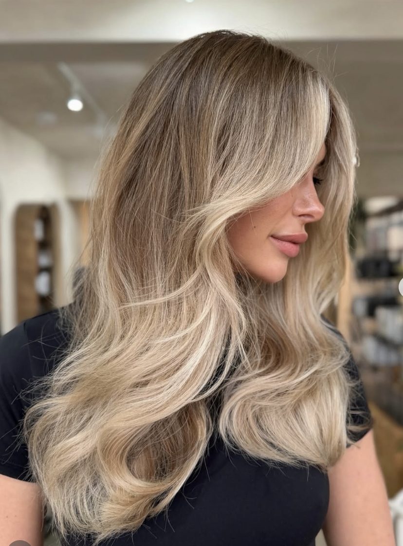 Ivory blonde balayage profile